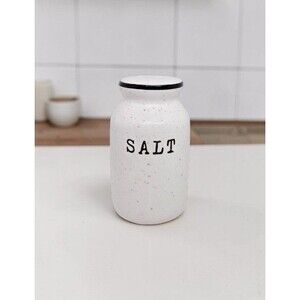 Speckled Ceramic SALT Shaker Farmhouse Black Rim Kitchen Decor